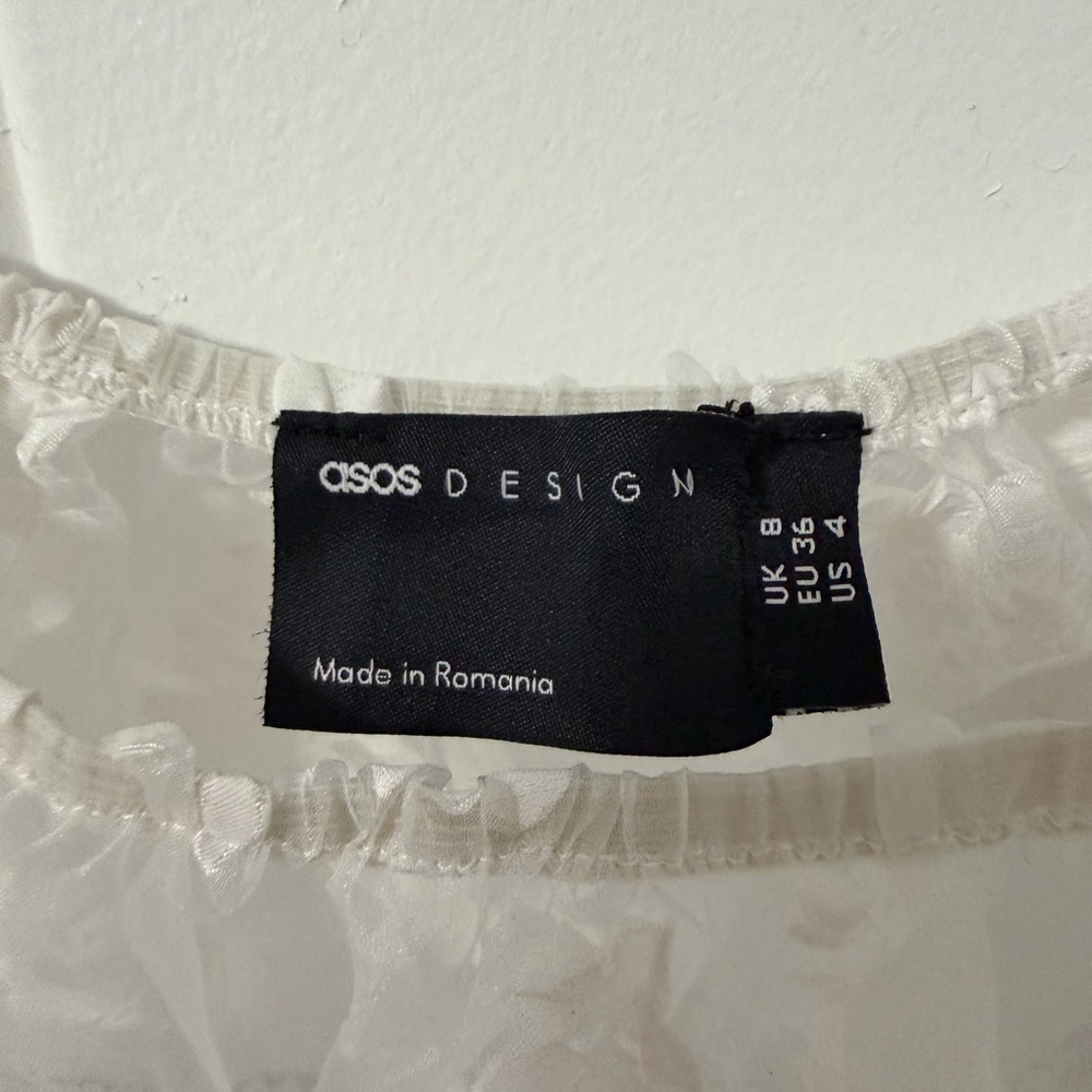 ASOS DESIGN sheer floral jacquard baby doll top in white, Size 4 - Picture 4 of 9